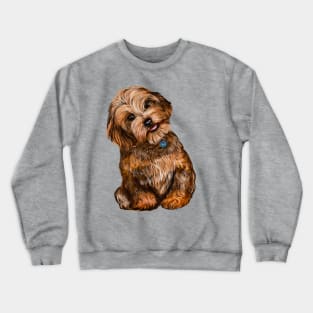 Cavapoochon Cavapoo Cavoodle  Black and Tan tilted head - cute cavalier King Charles spaniel Bichon frise Crewneck Sweatshirt